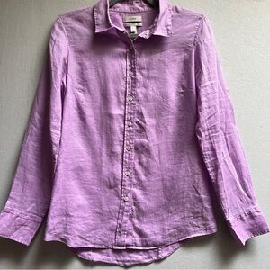 J Crew 100% Linen Lightweight Lavender Button-Up Shirt Sz 2